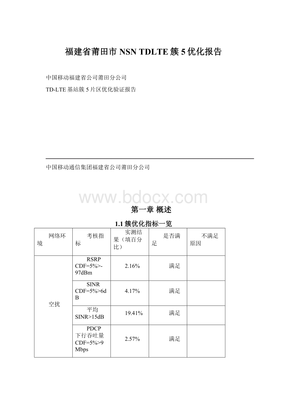 福建省莆田市NSN TDLTE簇5优化报告文档格式.docx_第1页