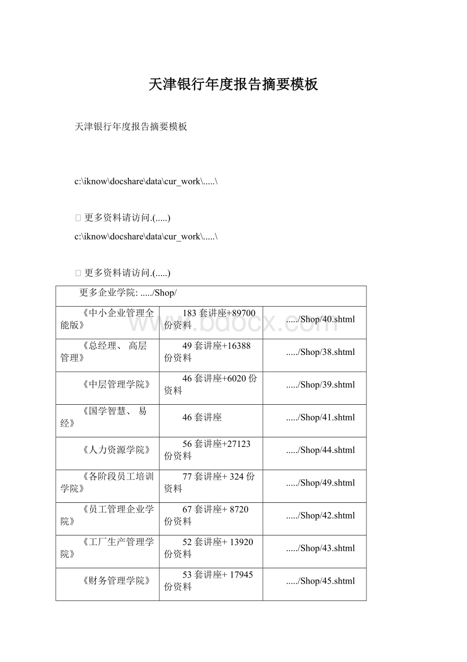 天津银行年度报告摘要模板Word文件下载.docx_第1页