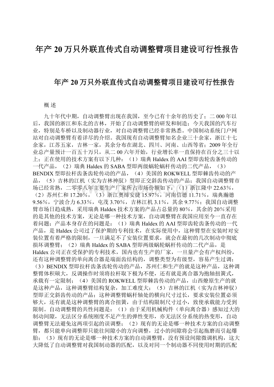 年产20万只外联直传式自动调整臂项目建设可行性报告.docx