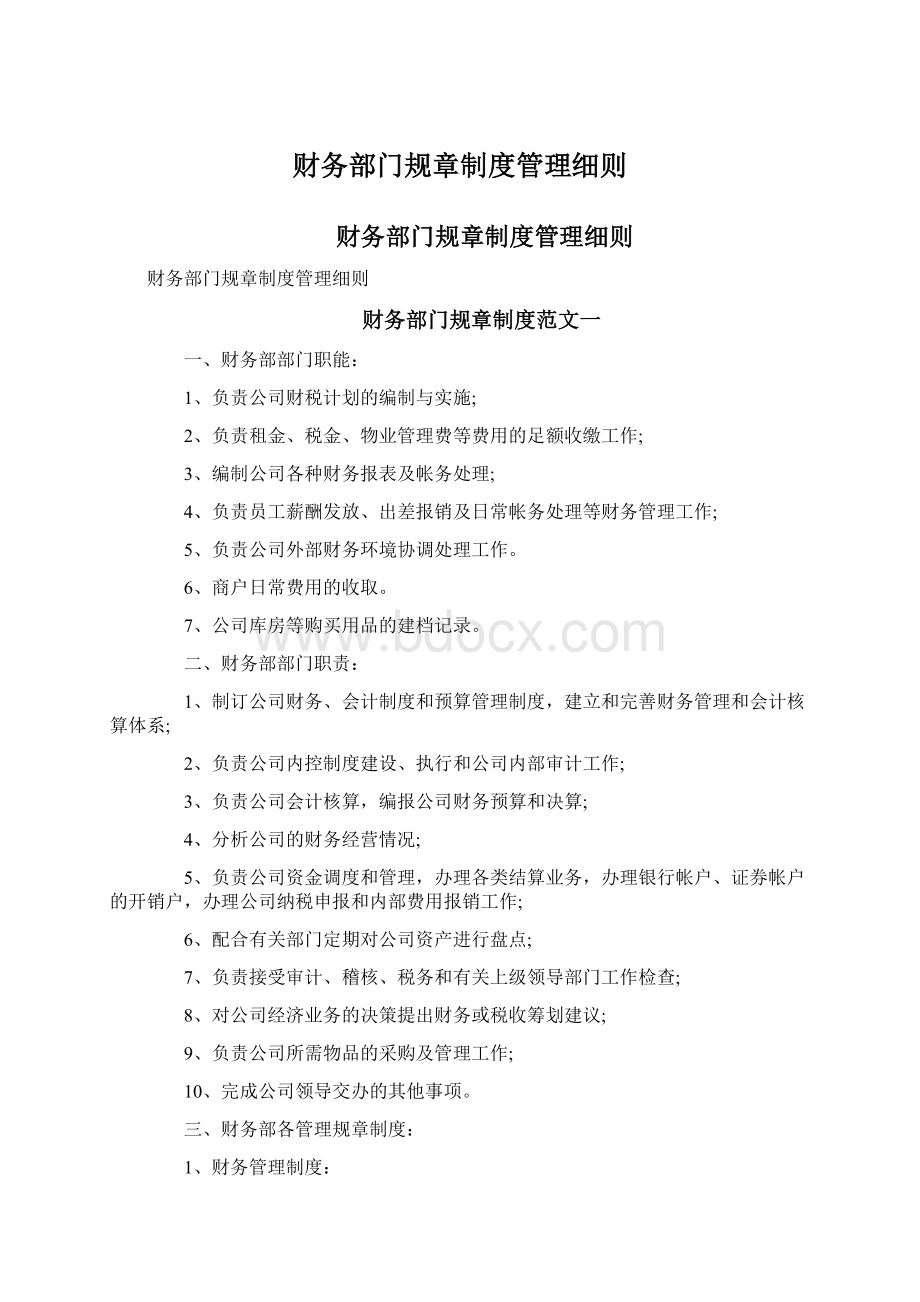 财务部门规章制度管理细则Word文档格式.docx