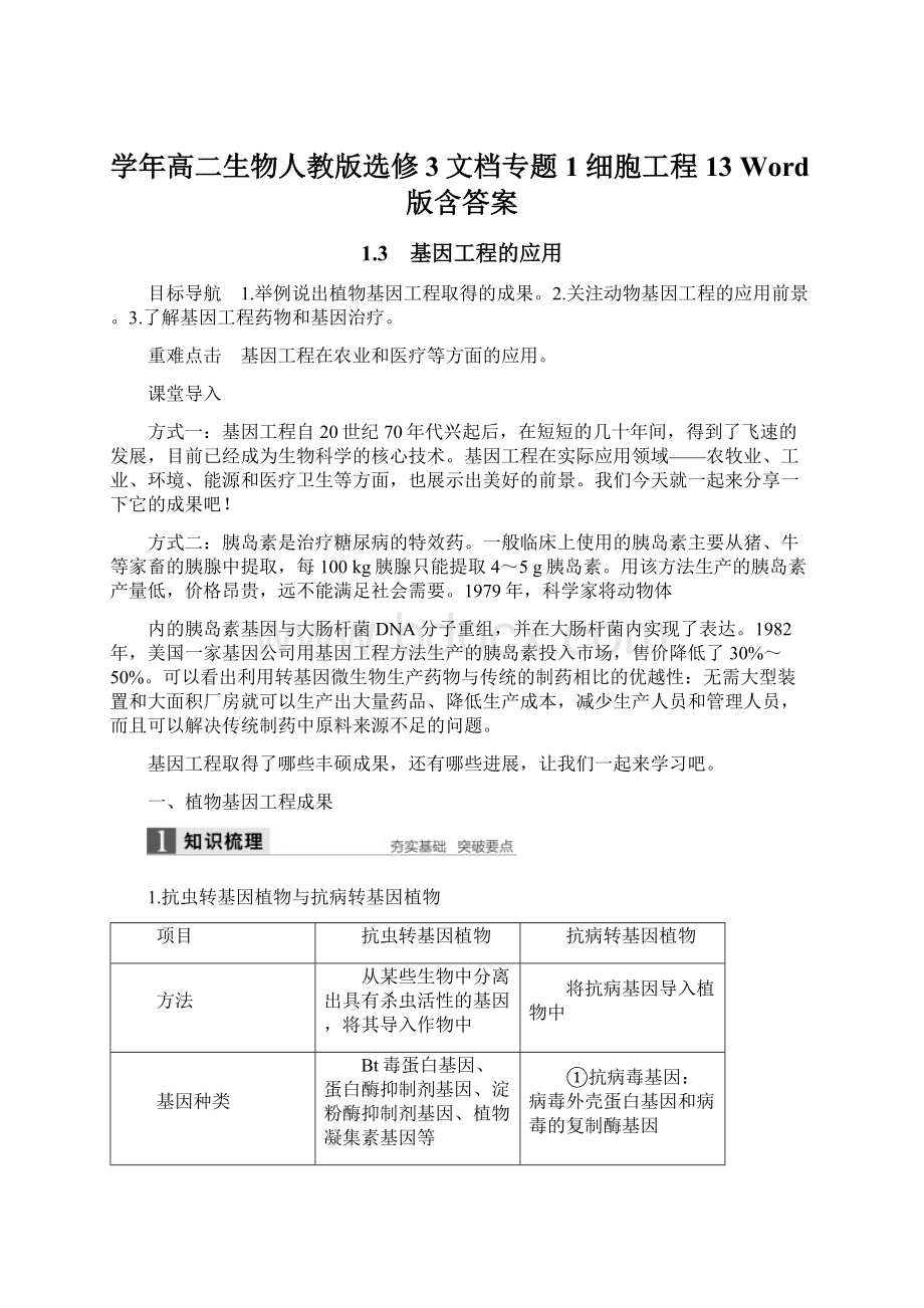 学年高二生物人教版选修3文档专题1 细胞工程 13 Word版含答案Word文档格式.docx_第1页