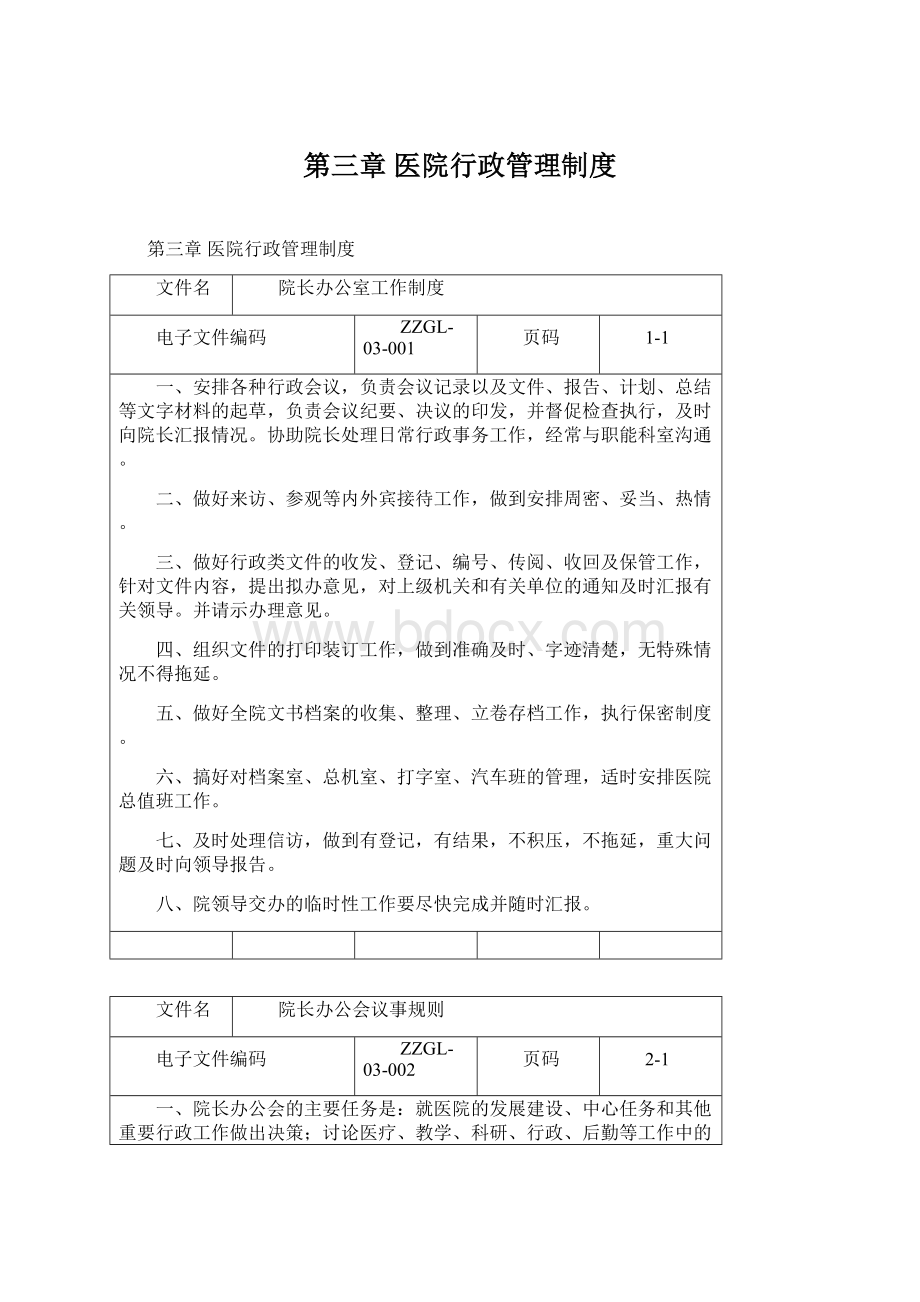 第三章 医院行政管理制度Word文档下载推荐.docx