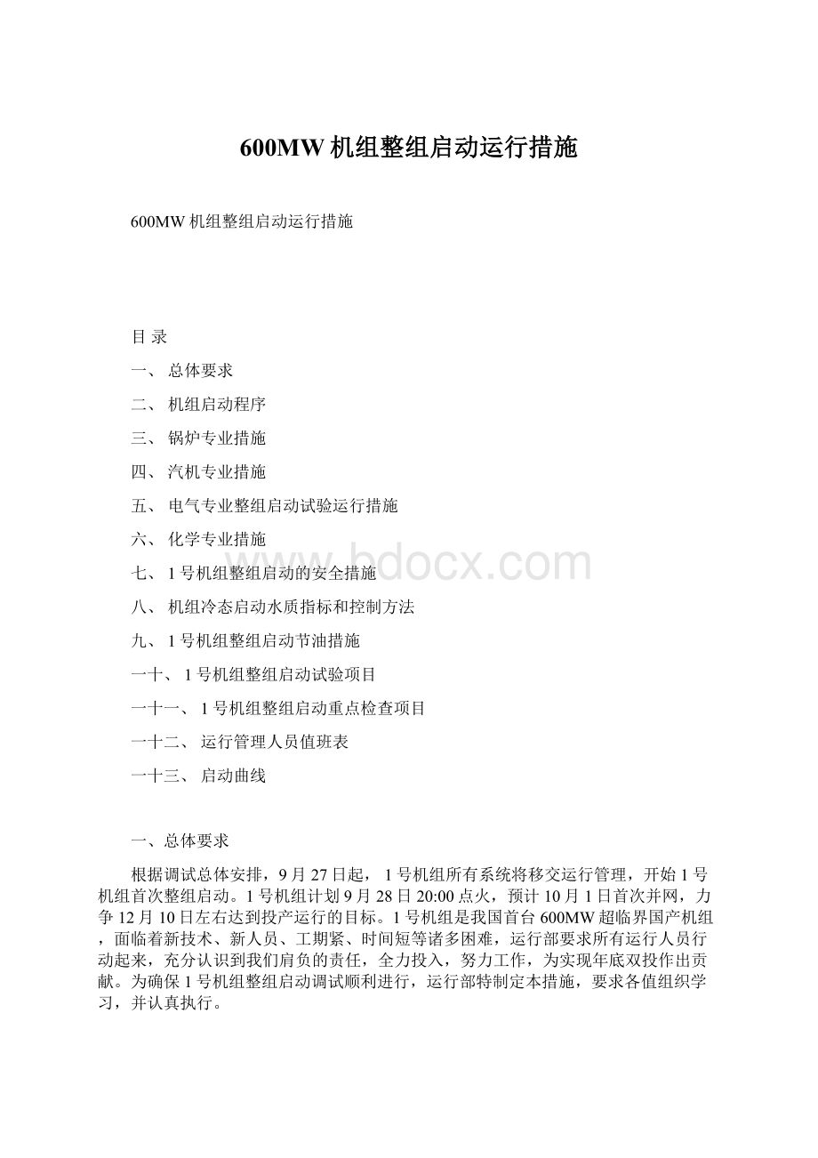 600MW机组整组启动运行措施.docx