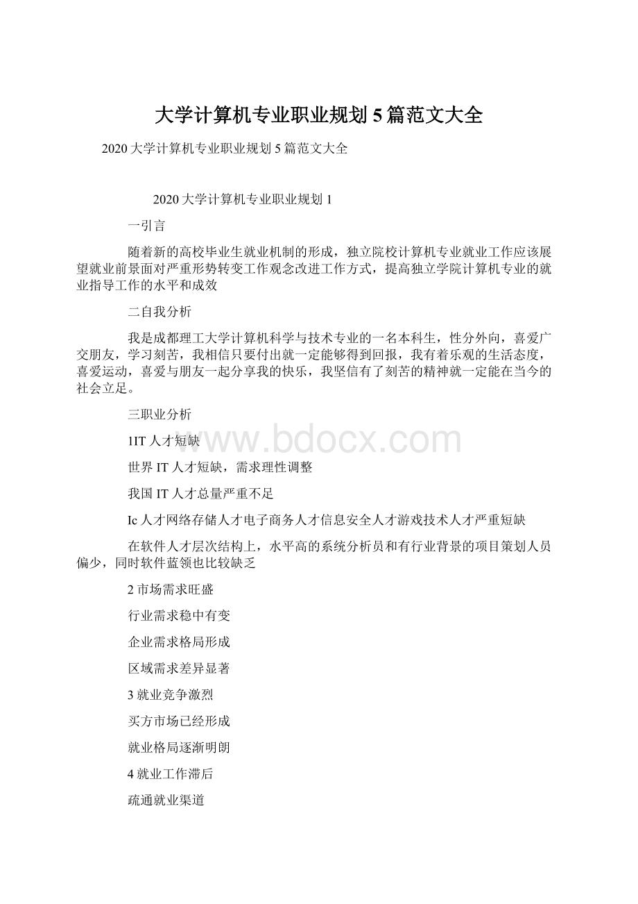 大学计算机专业职业规划5篇范文大全.docx