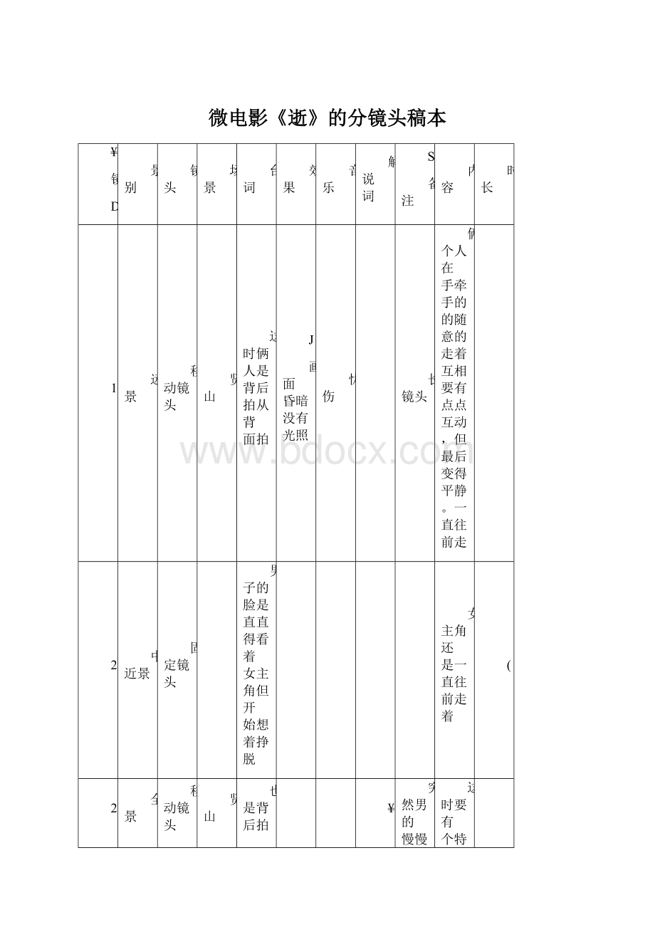 微电影《逝》的分镜头稿本文档格式.docx