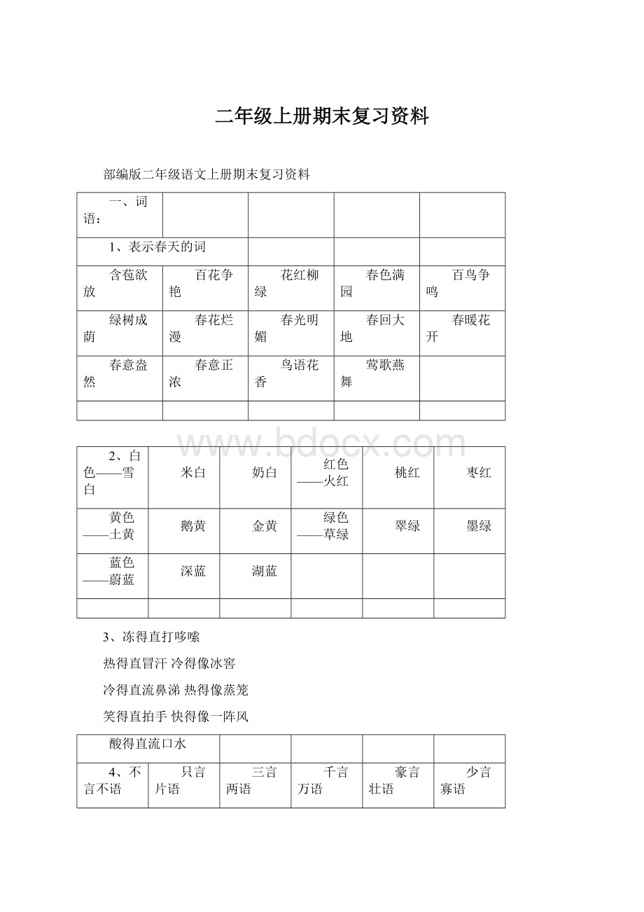 二年级上册期末复习资料.docx