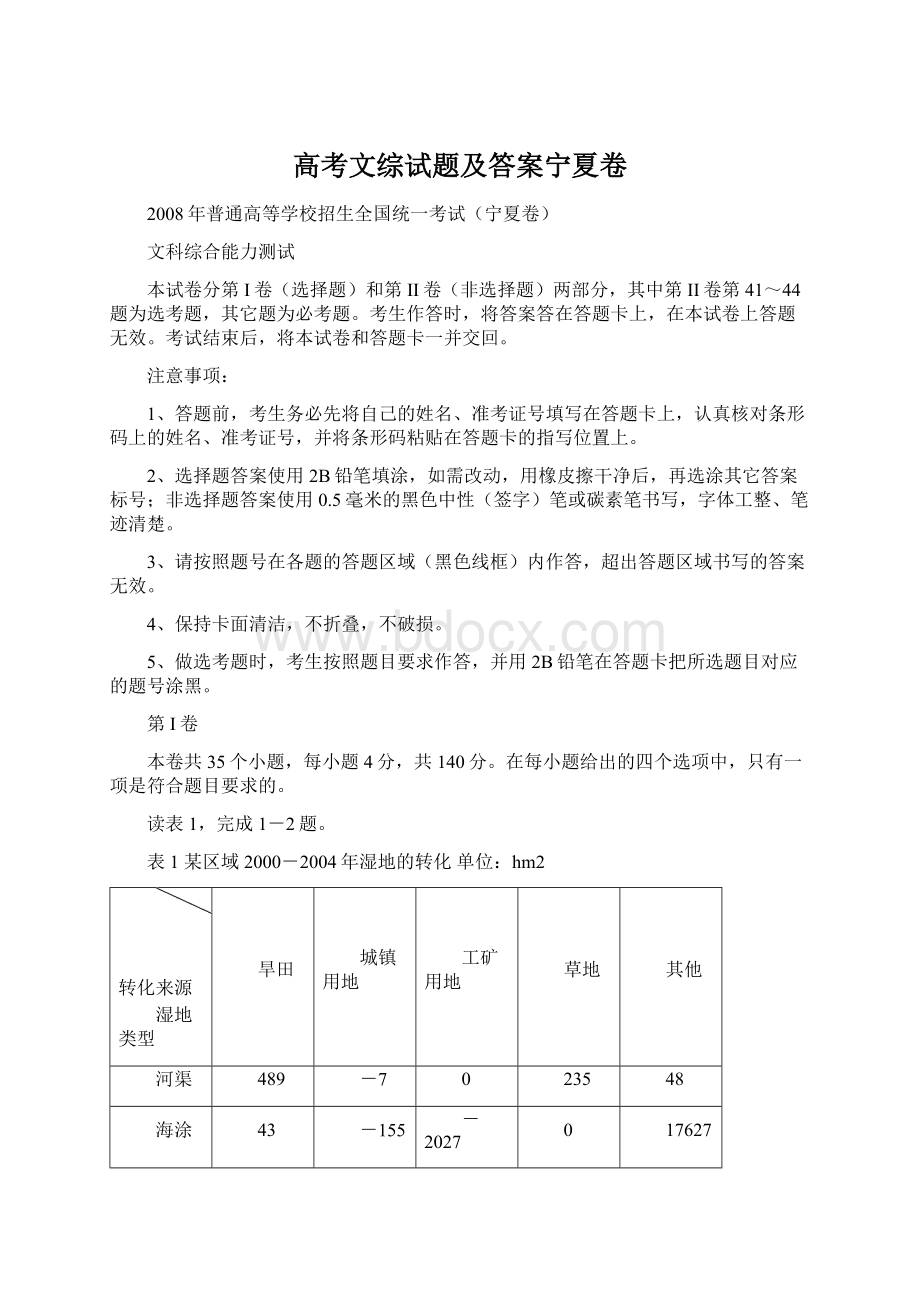 高考文综试题及答案宁夏卷.docx_第1页