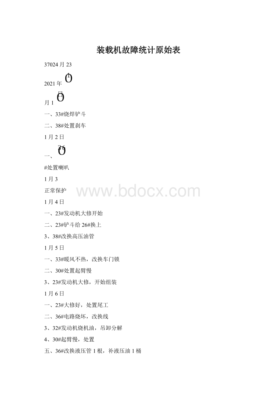 装载机故障统计原始表Word下载.docx