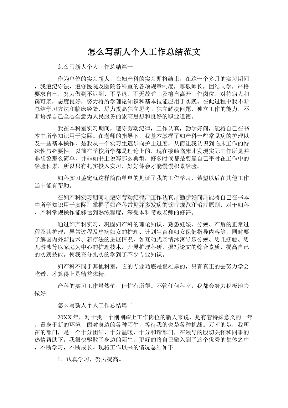 怎么写新人个人工作总结范文Word文档格式.docx_第1页