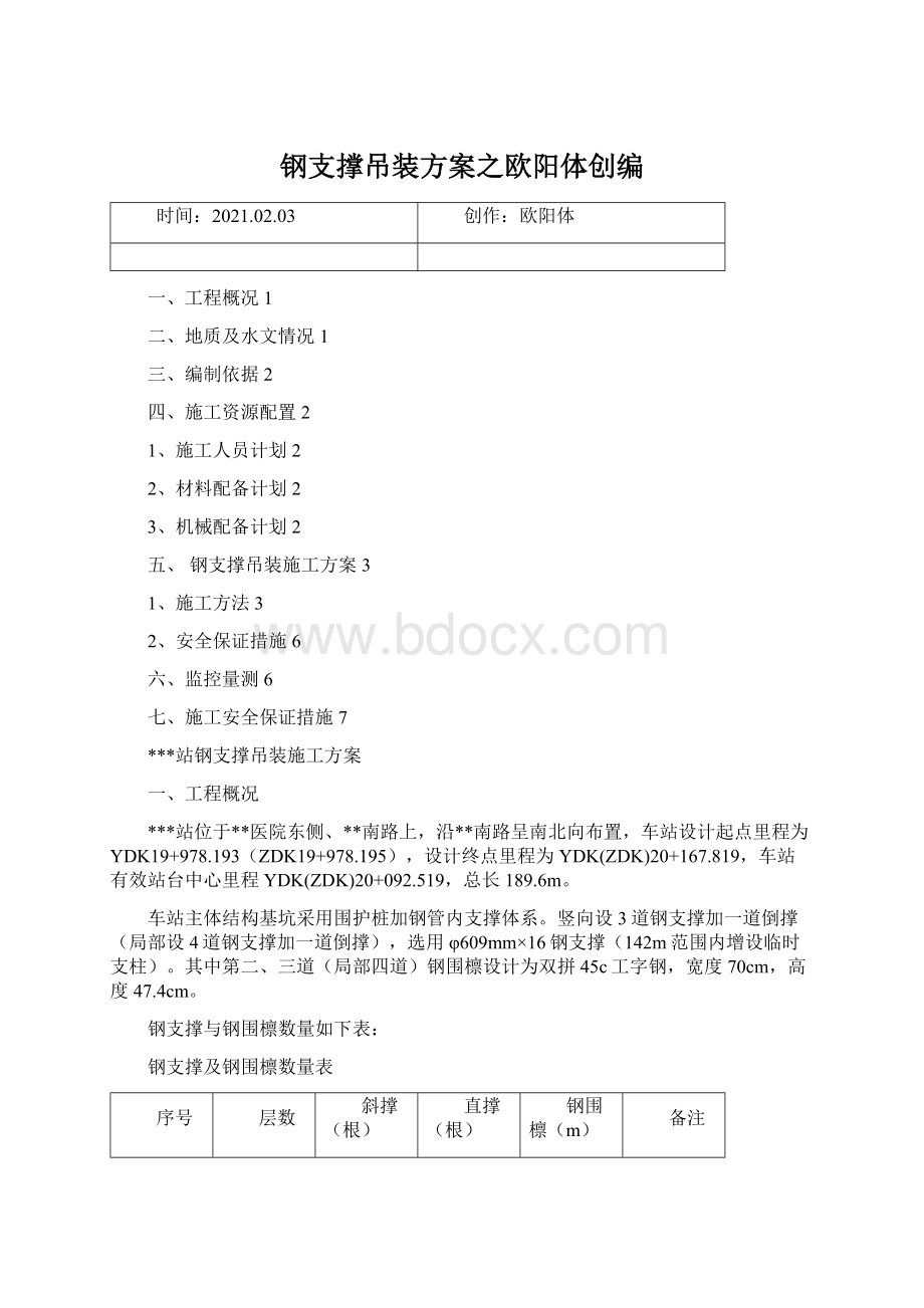 钢支撑吊装方案之欧阳体创编.docx