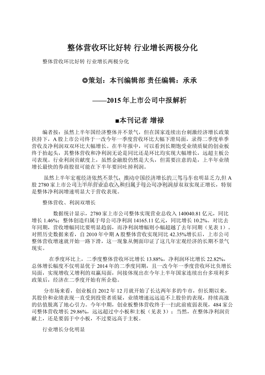 整体营收环比好转 行业增长两极分化.docx