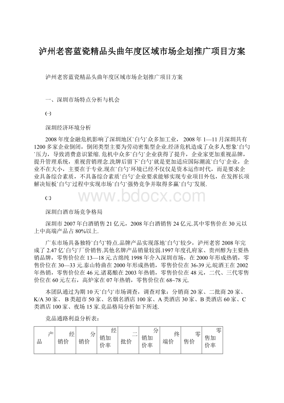 泸州老窖蓝瓷精品头曲年度区域市场企划推广项目方案.docx_第1页