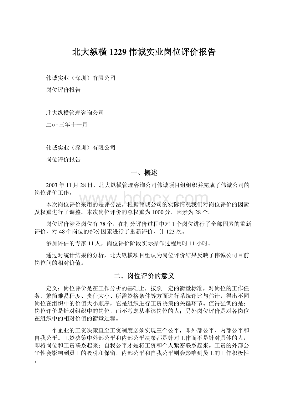 北大纵横1229伟诚实业岗位评价报告Word格式文档下载.docx