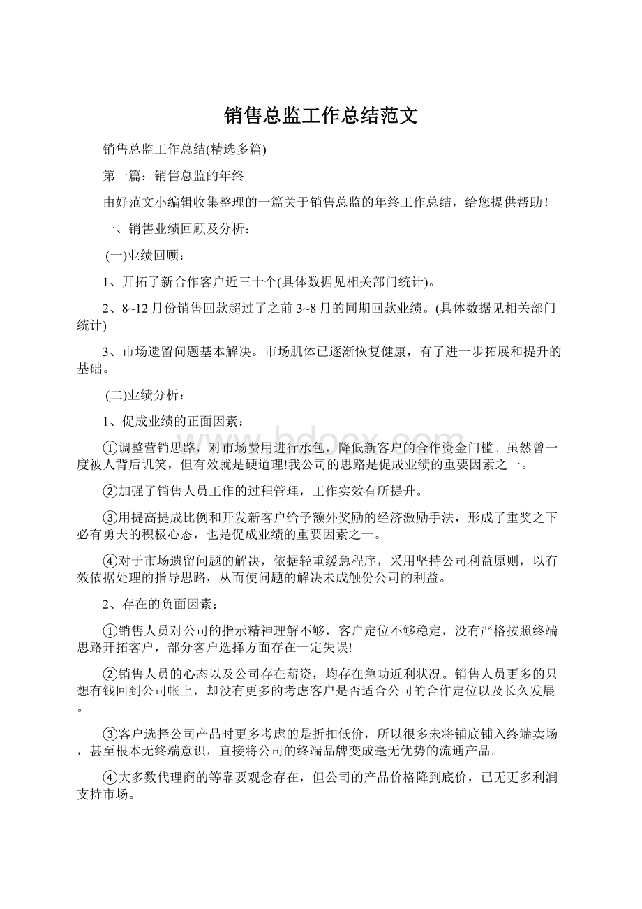 销售总监工作总结范文.docx_第1页