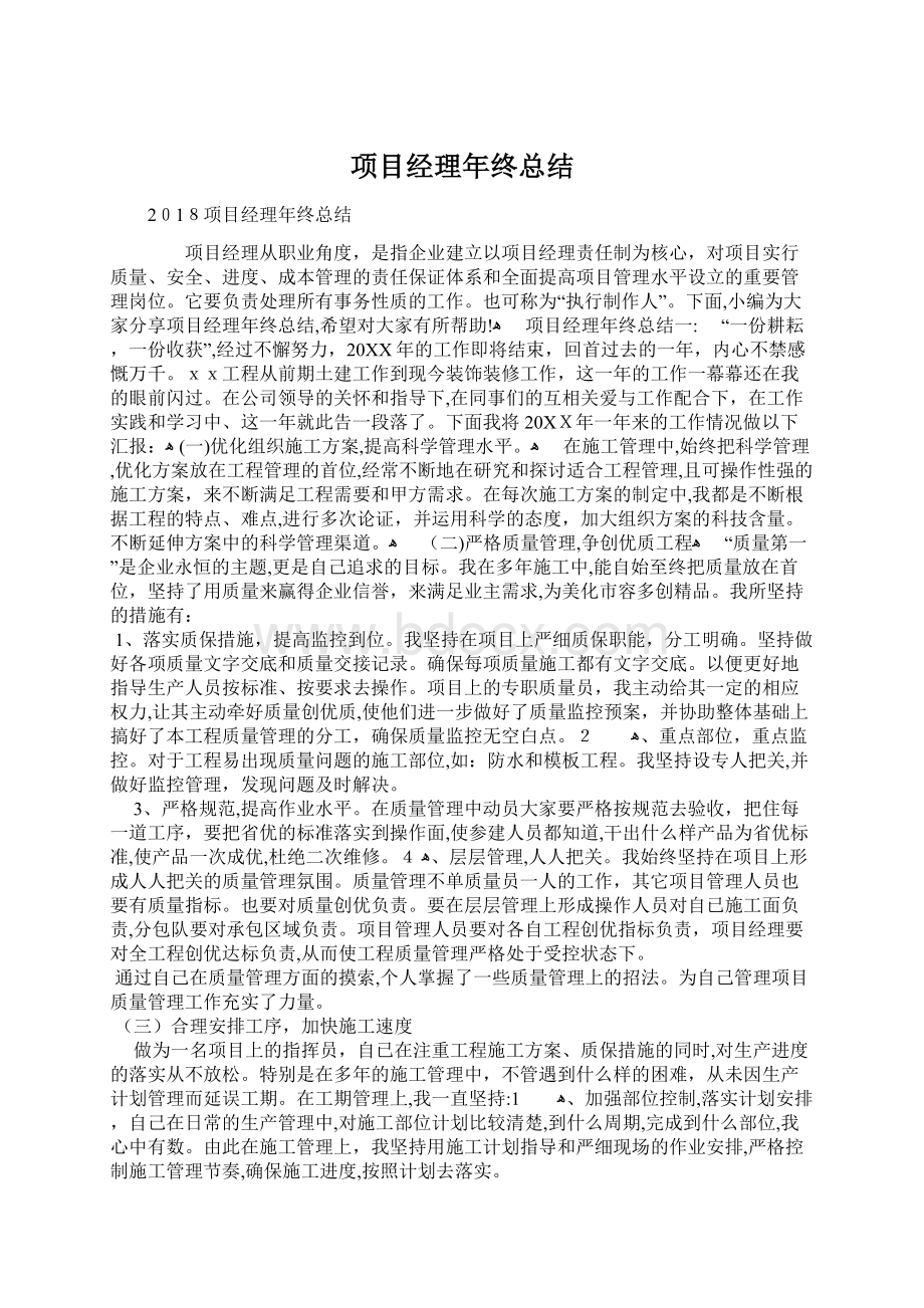 项目经理年终总结Word文档格式.docx_第1页