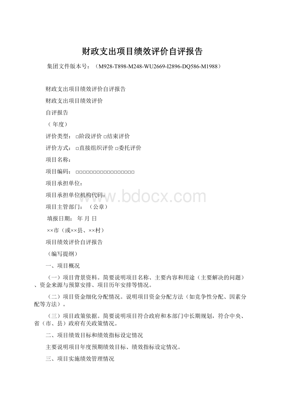 财政支出项目绩效评价自评报告文档格式.docx_第1页