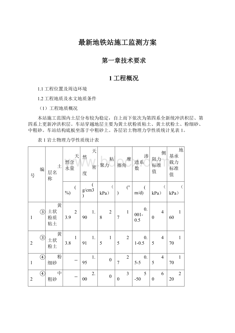 最新地铁站施工监测方案Word格式文档下载.docx