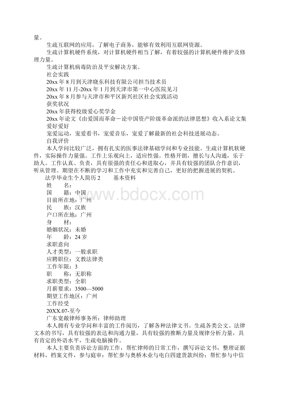 法学毕业生个人简历模板精选5篇.docx_第2页