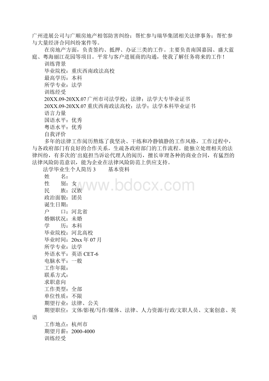 法学毕业生个人简历模板精选5篇.docx_第3页