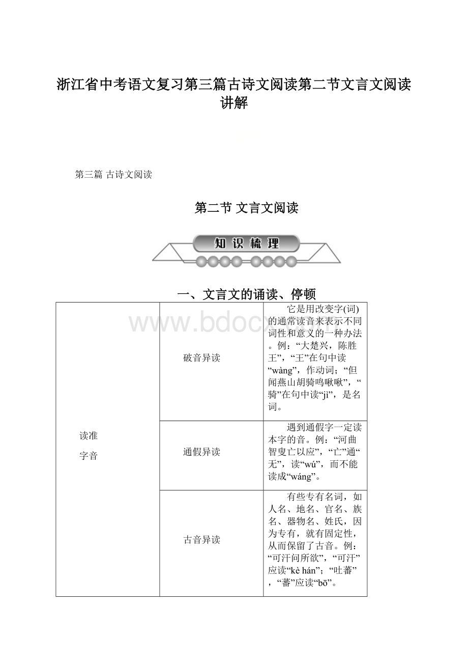 浙江省中考语文复习第三篇古诗文阅读第二节文言文阅读讲解Word格式.docx