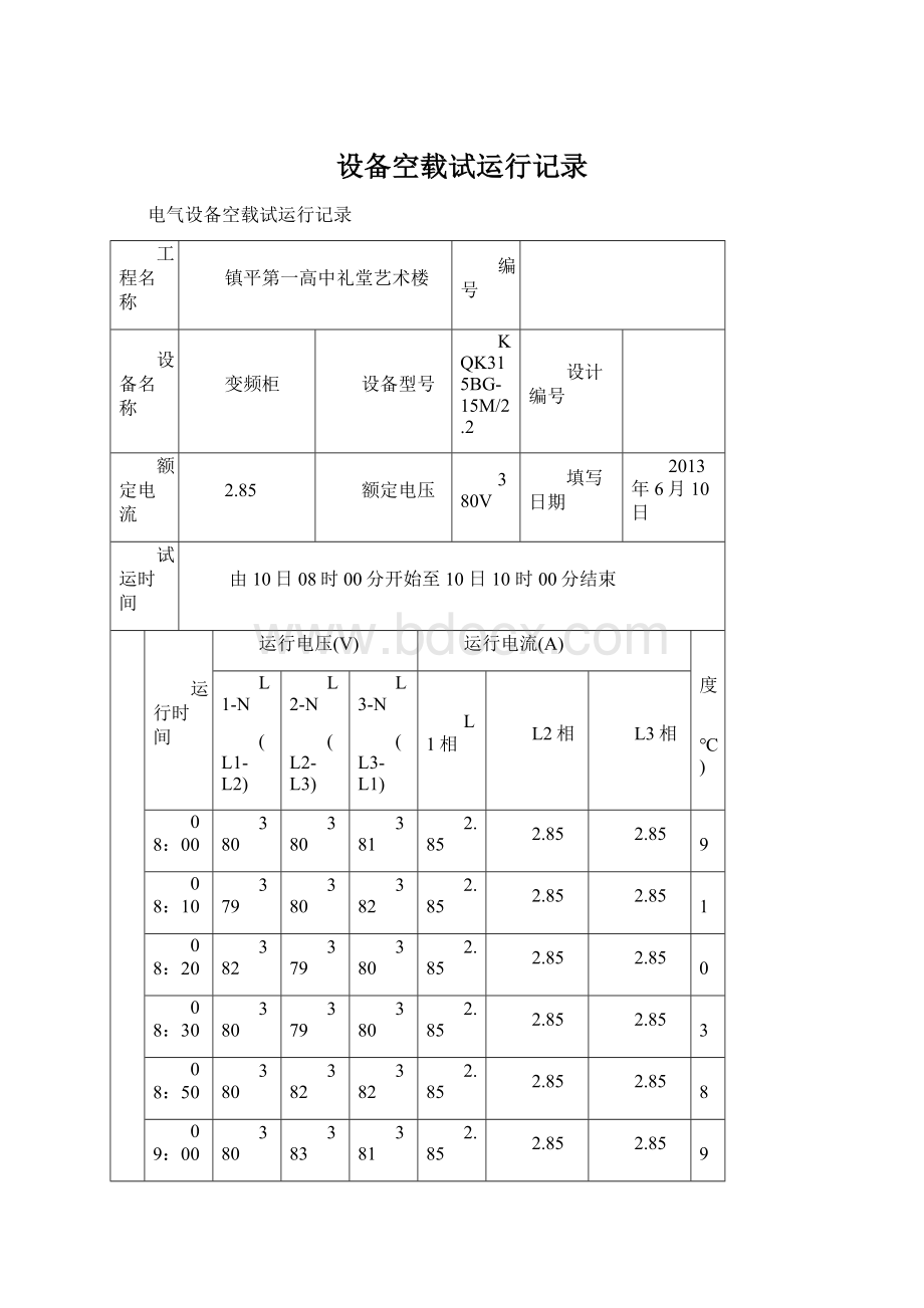 设备空载试运行记录Word文件下载.docx