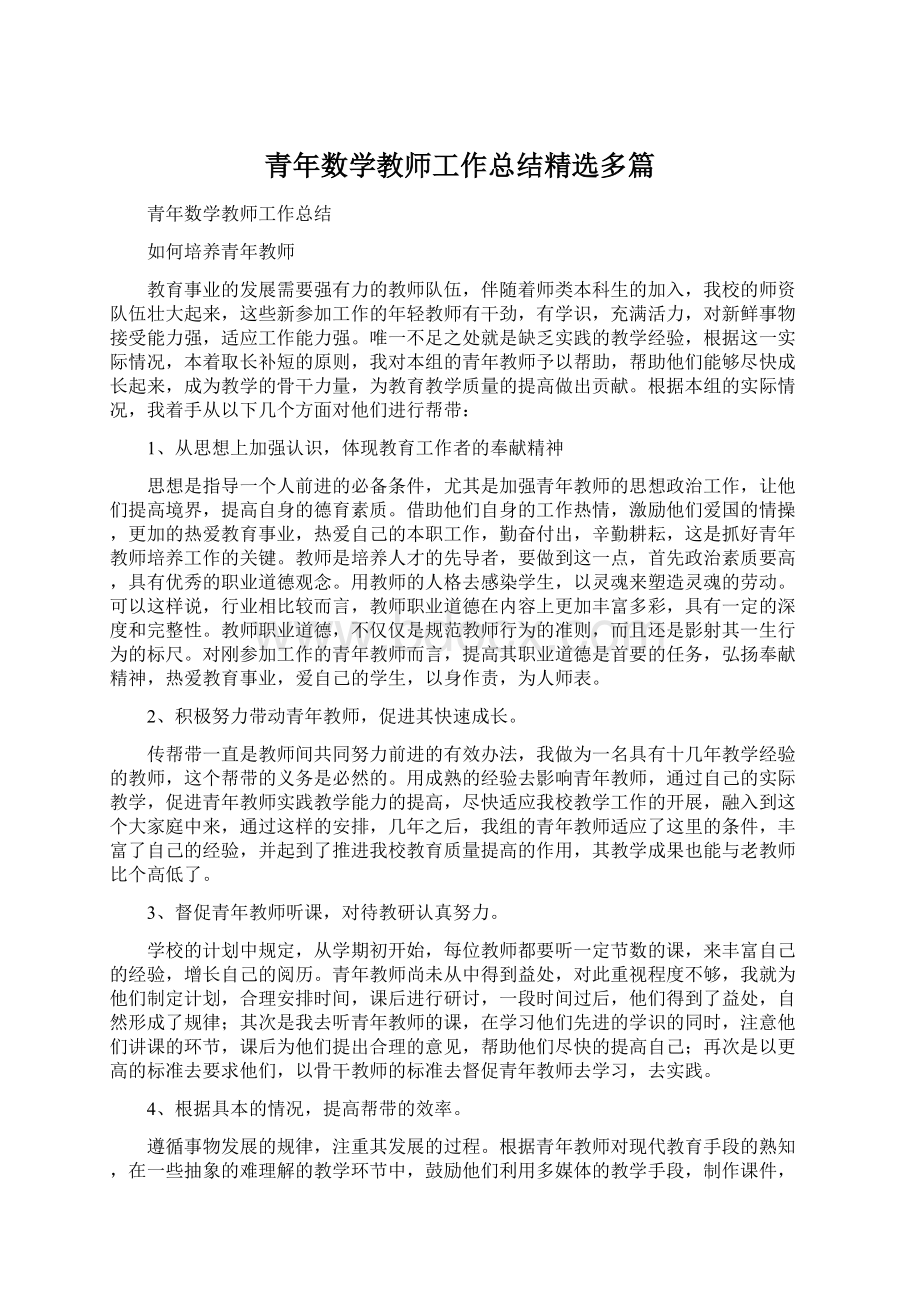 青年数学教师工作总结精选多篇Word下载.docx_第1页