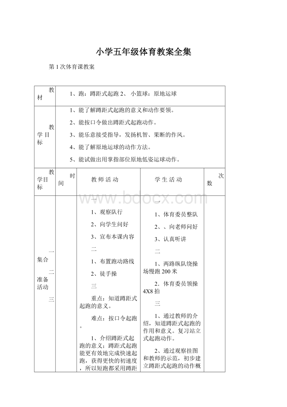 小学五年级体育教案全集Word格式.docx_第1页