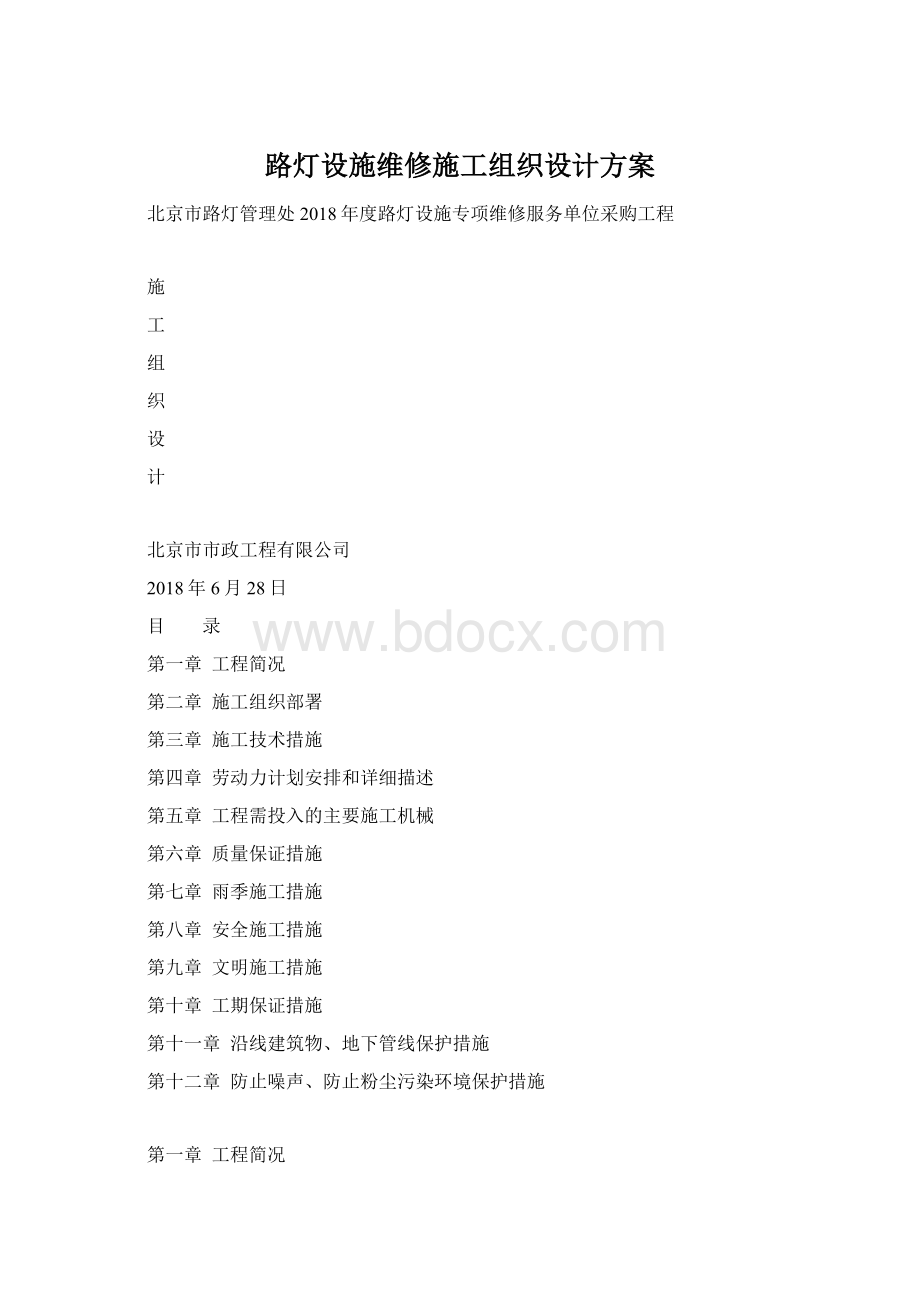 路灯设施维修施工组织设计方案文档格式.docx_第1页