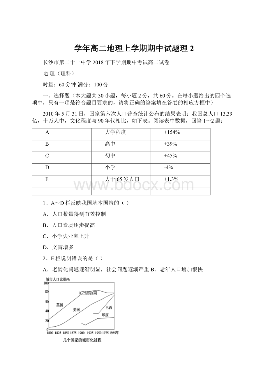 学年高二地理上学期期中试题理2Word格式.docx