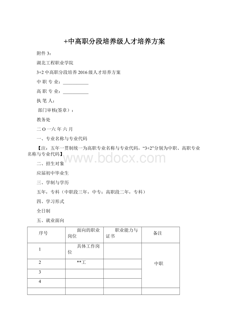 +中高职分段培养级人才培养方案.docx_第1页