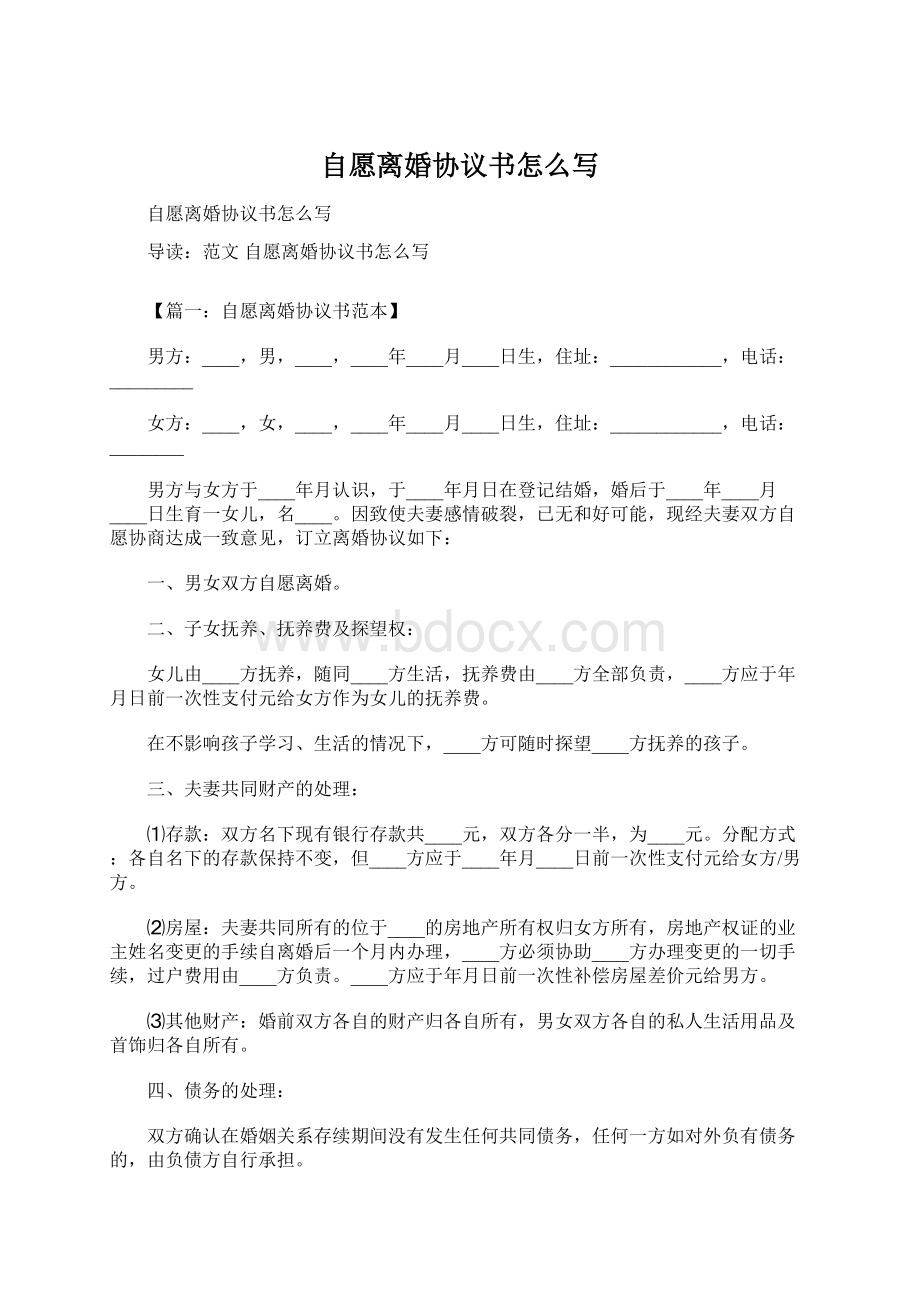 自愿离婚协议书怎么写文档格式.docx_第1页