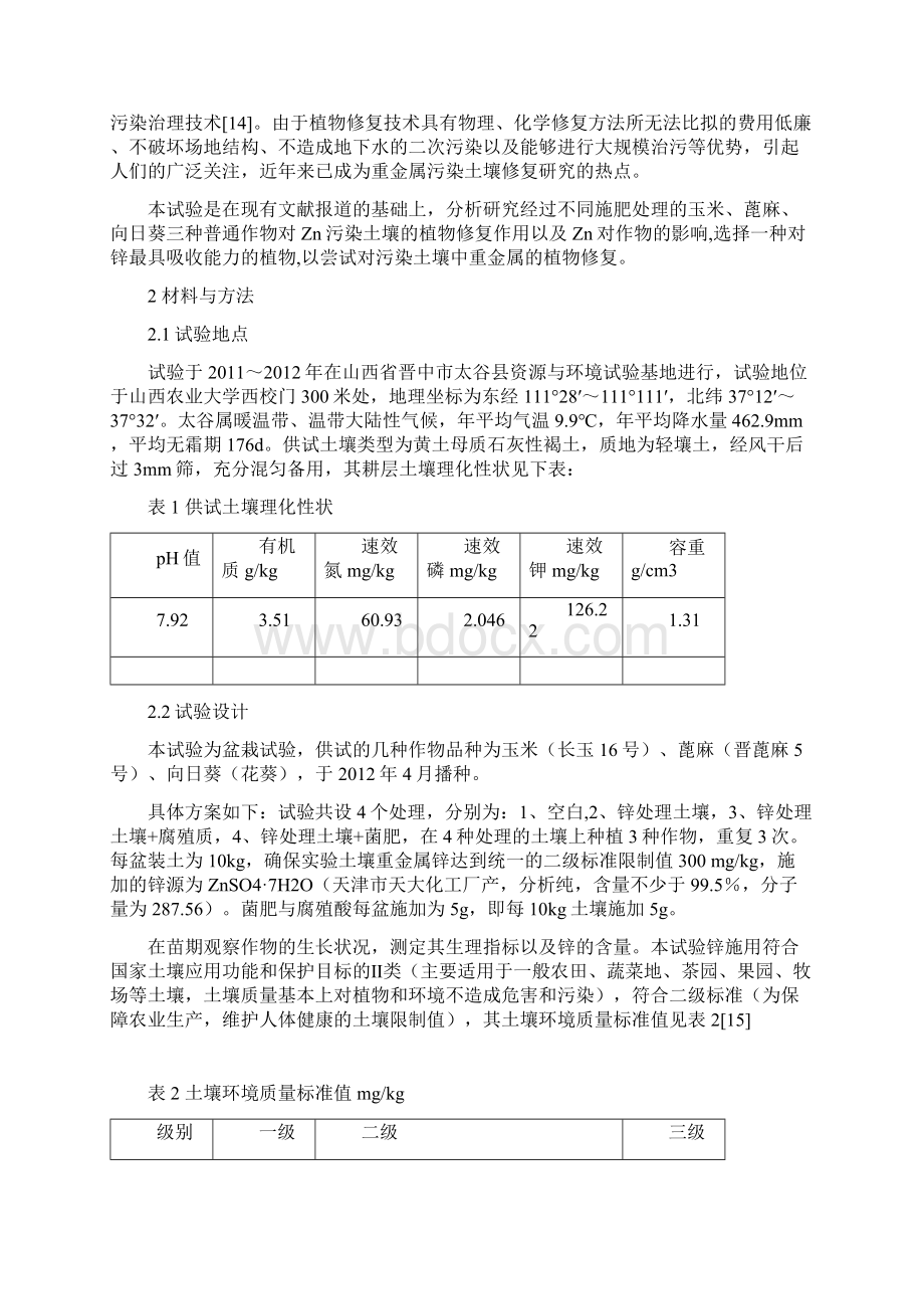 不同施肥条件下重金属锌污染土壤对不同作物生长的影响.docx_第2页