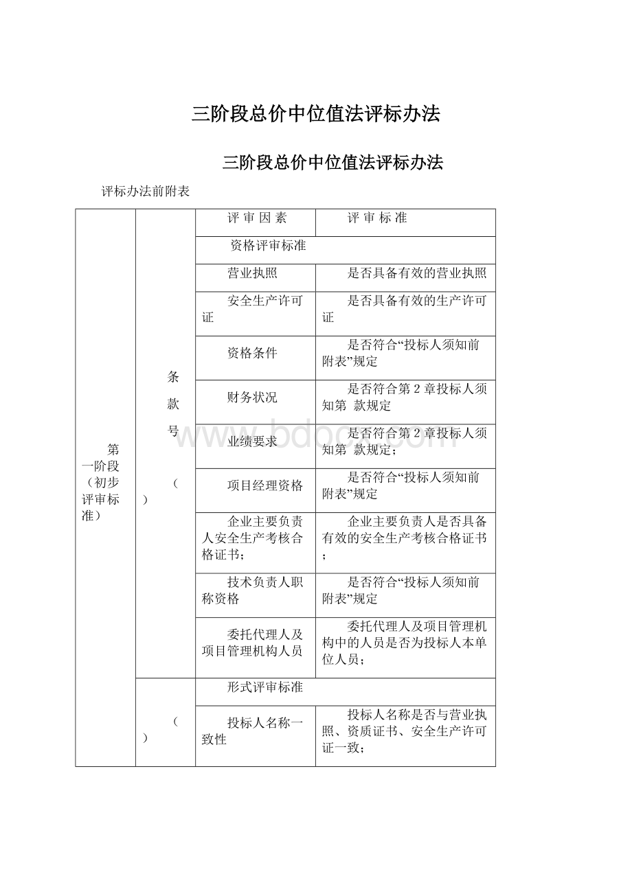 三阶段总价中位值法评标办法Word文档下载推荐.docx