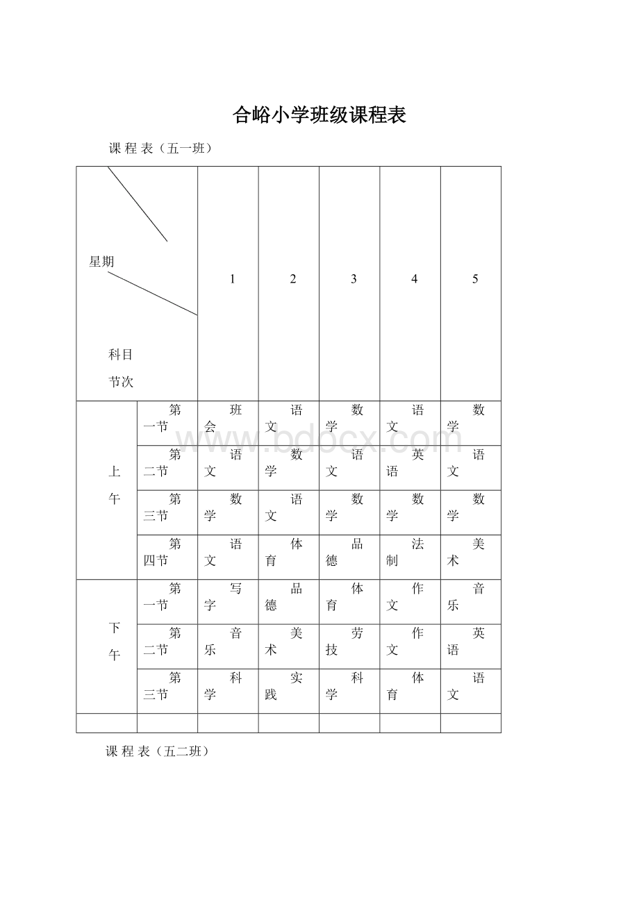 合峪小学班级课程表Word格式.docx_第1页