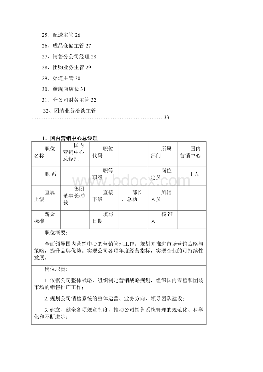 XX集团国内营销中心岗位职责书Word格式文档下载.docx_第2页