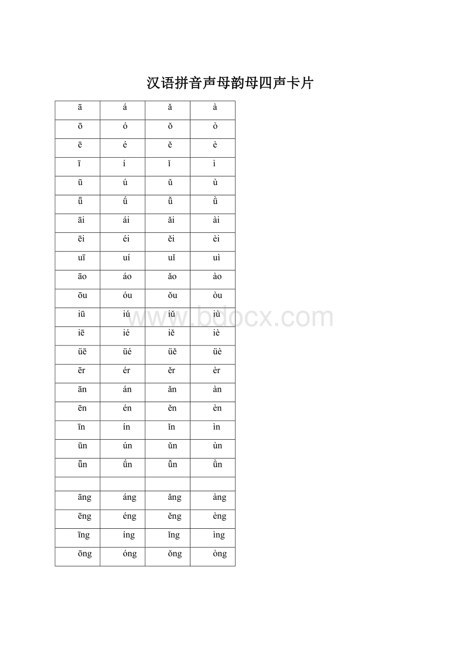汉语拼音声母韵母四声卡片Word格式文档下载.docx_第1页