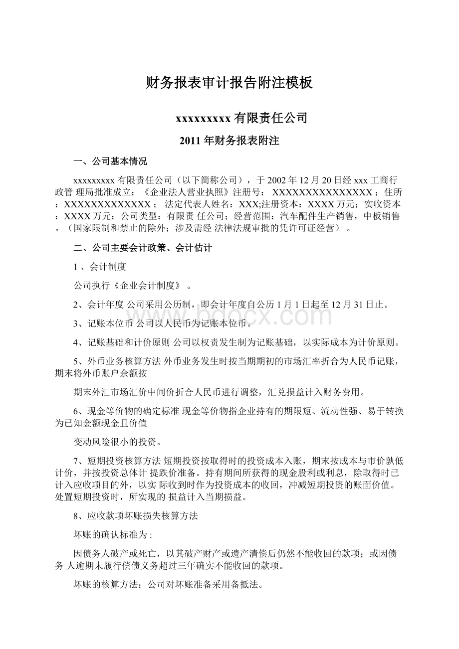 财务报表审计报告附注模板文档格式.docx_第1页