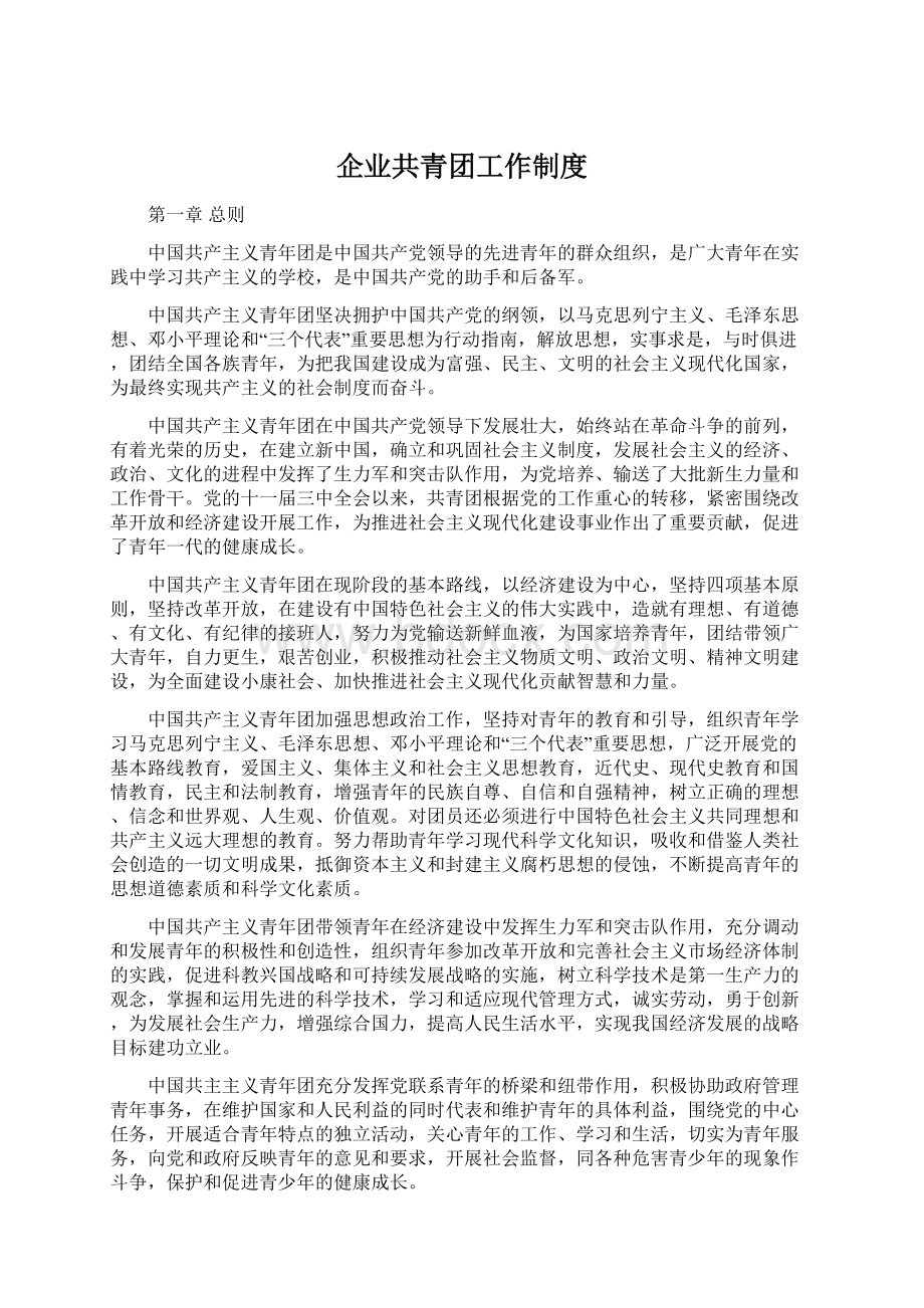 企业共青团工作制度Word文档格式.docx