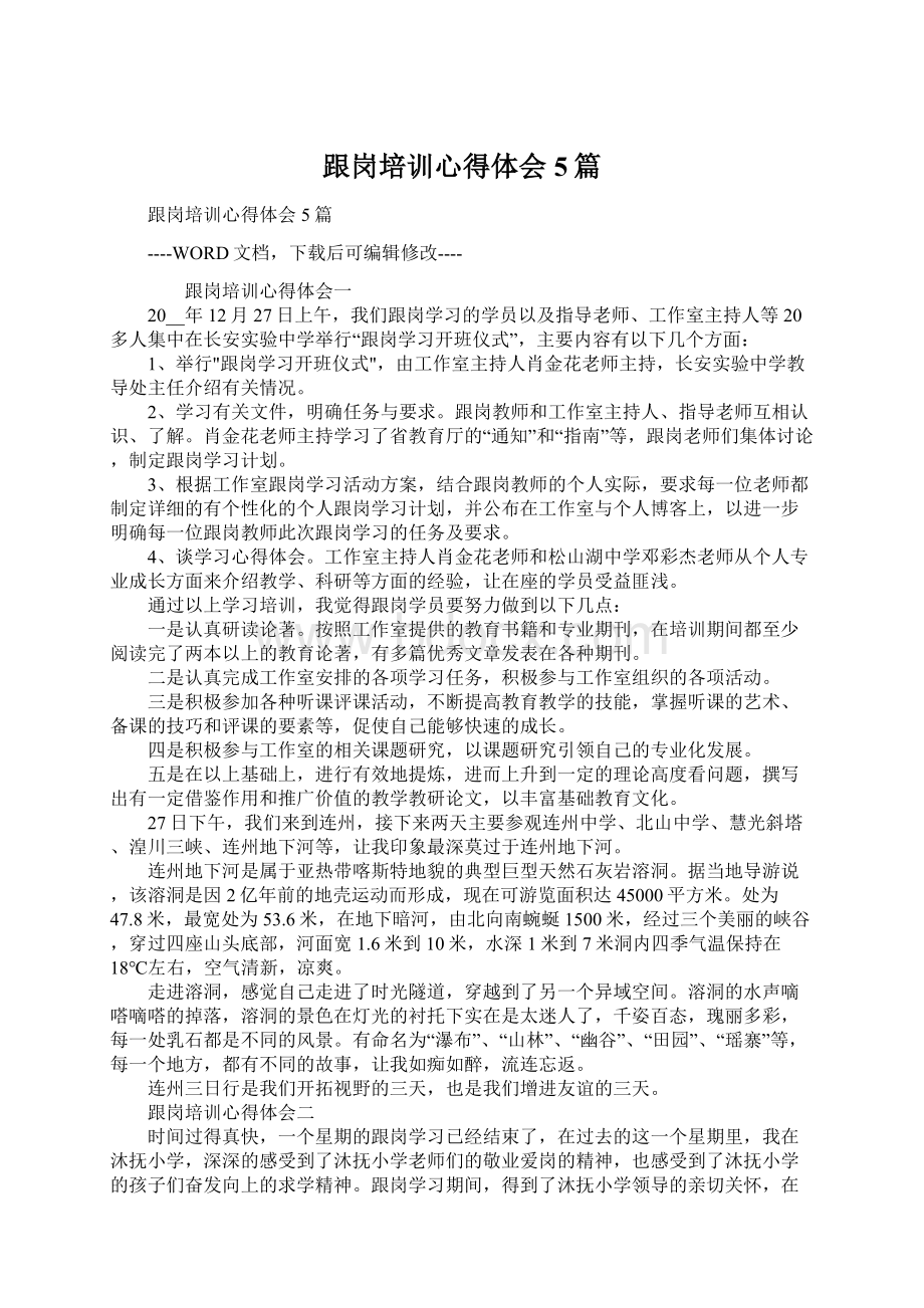 跟岗培训心得体会5篇文档格式.docx