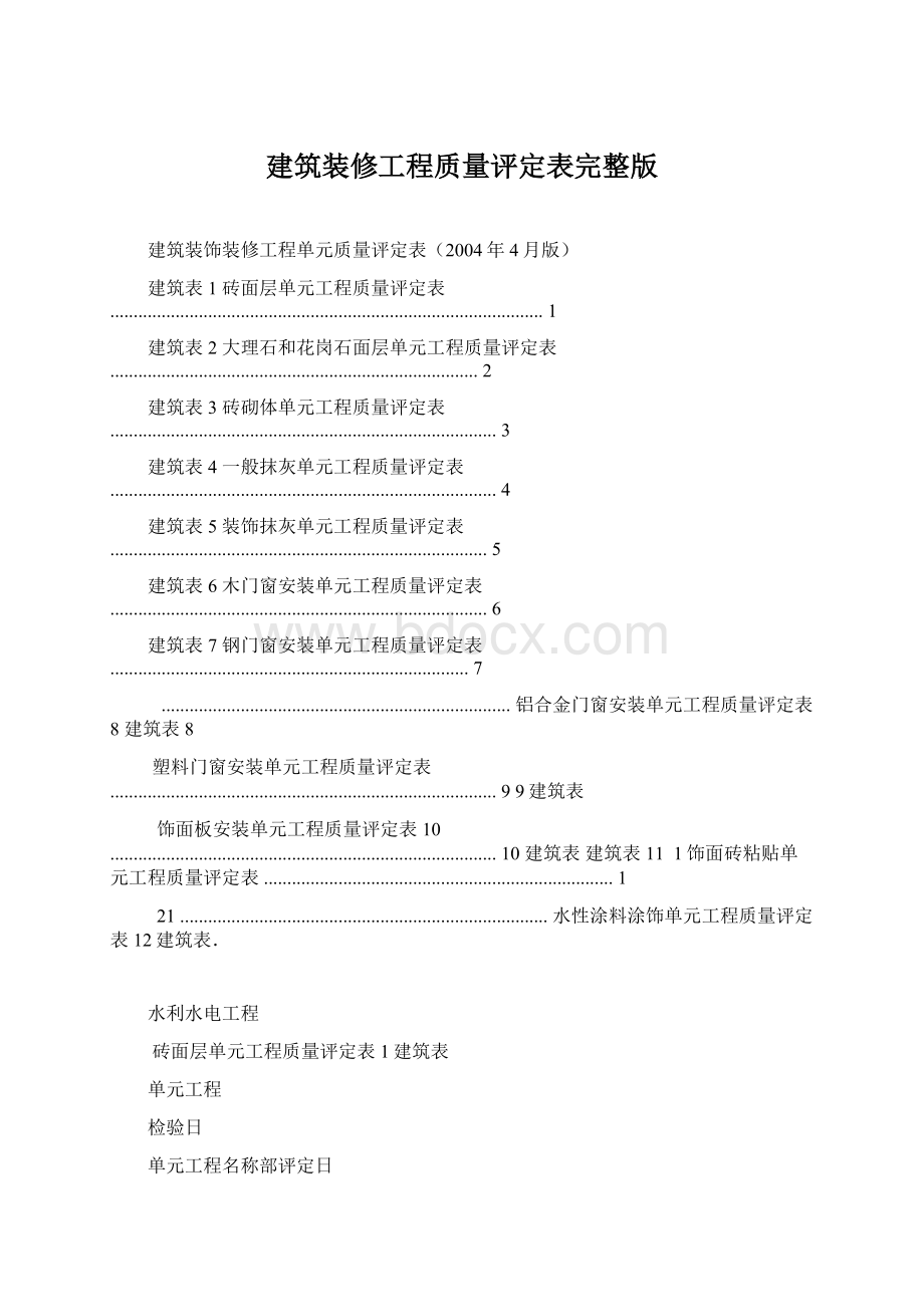 建筑装修工程质量评定表完整版.docx