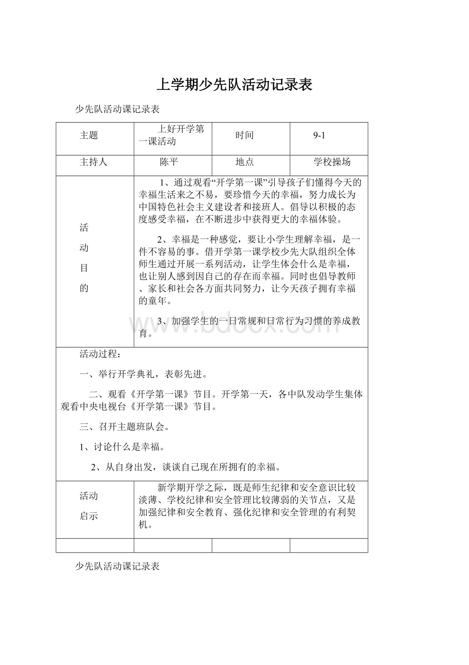 上学期少先队活动记录表.docx