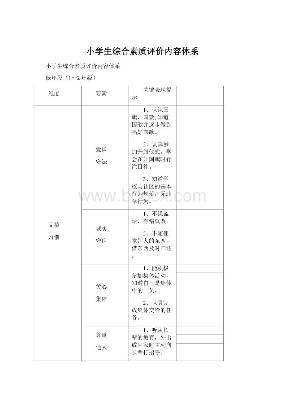 小学生综合素质评价内容体系.docx_第1页