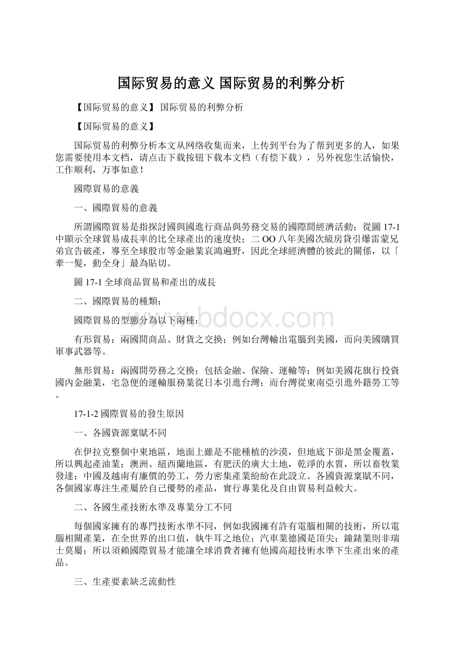 国际贸易的意义 国际贸易的利弊分析.docx_第1页