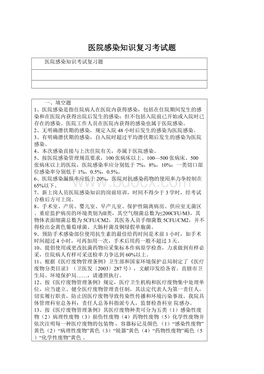 医院感染知识复习考试题.docx_第1页