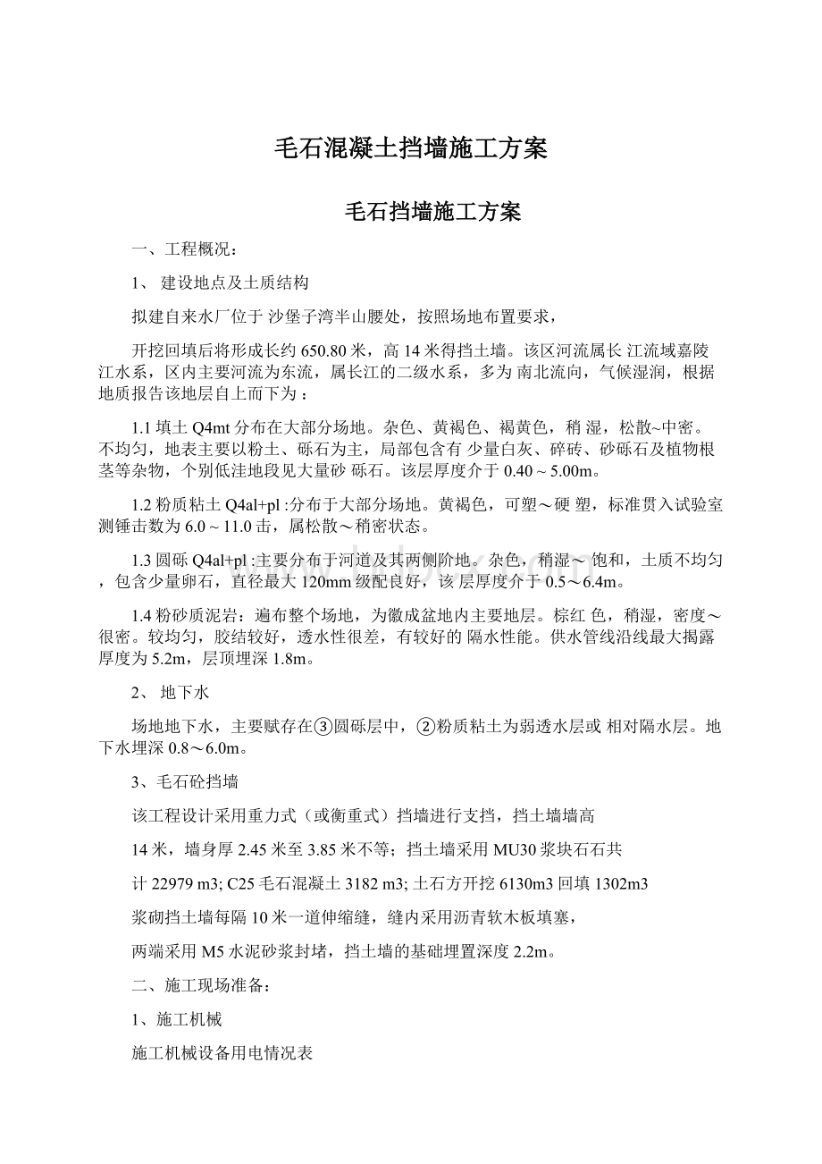 毛石混凝土挡墙施工方案.docx_第1页