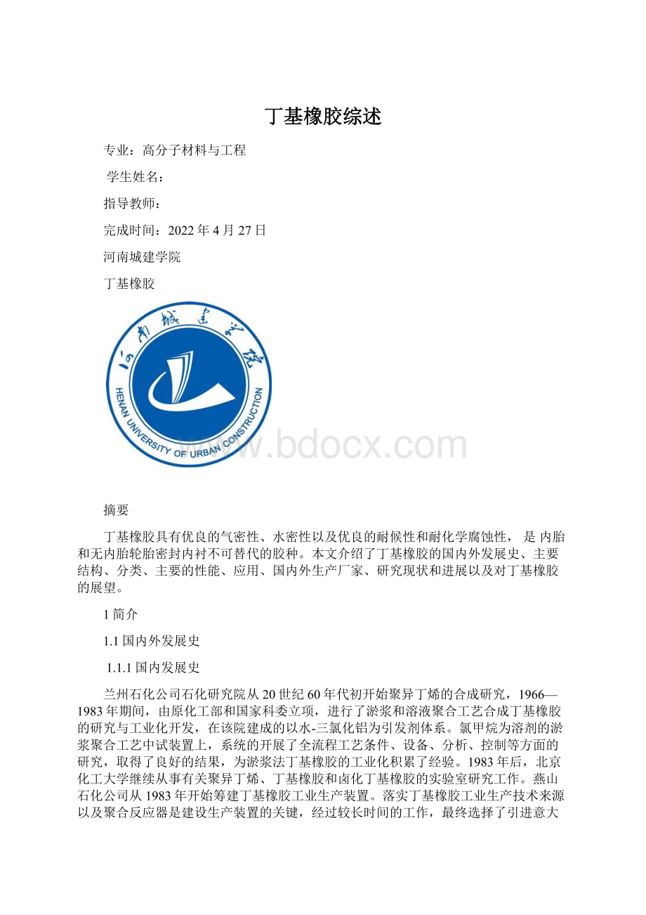 丁基橡胶综述Word文档格式.docx