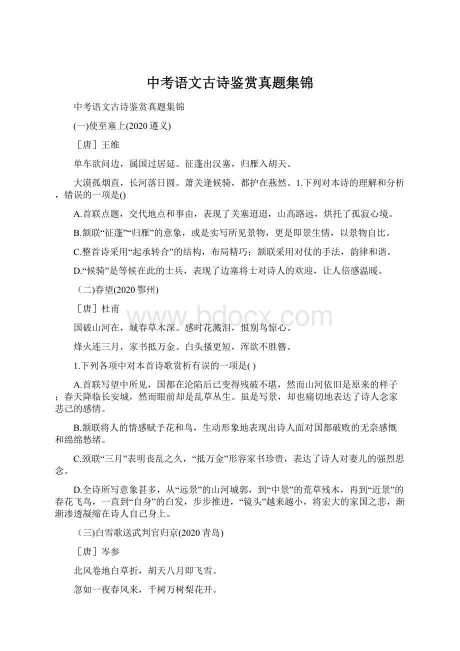 中考语文古诗鉴赏真题集锦文档格式.docx