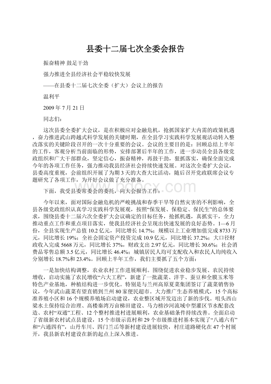 县委十二届七次全委会报告.docx