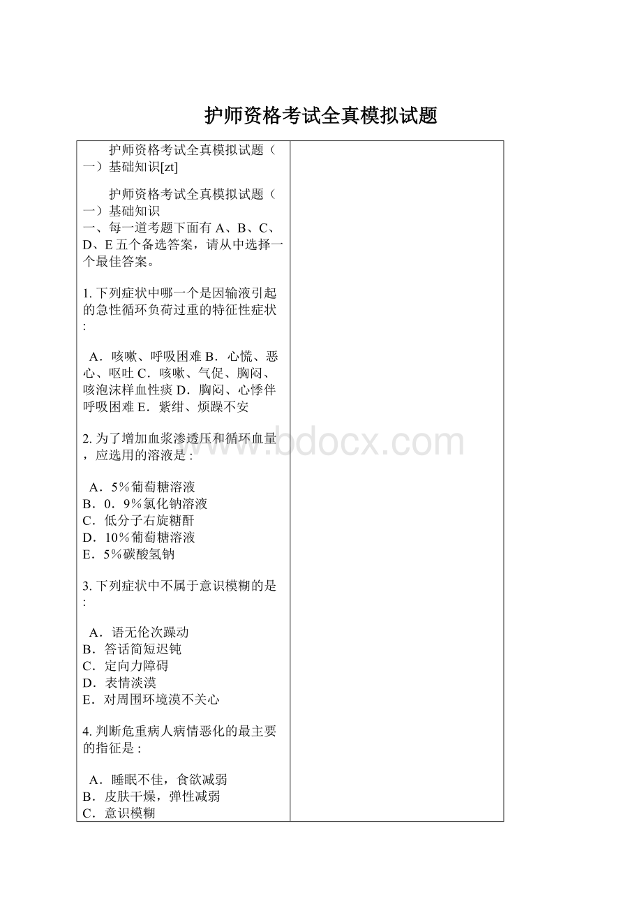 护师资格考试全真模拟试题.docx