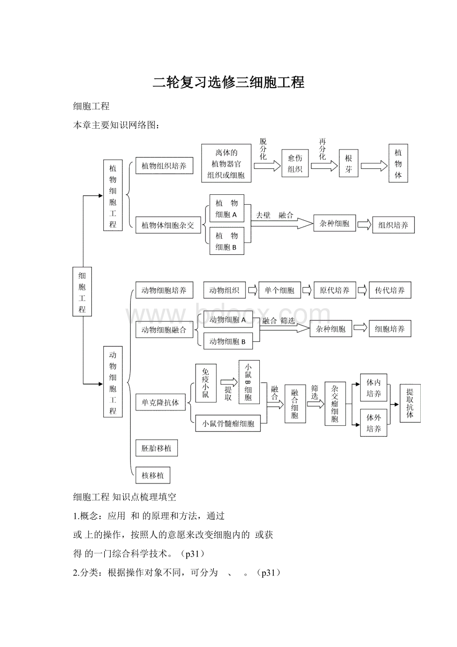 二轮复习选修三细胞工程Word下载.docx_第1页